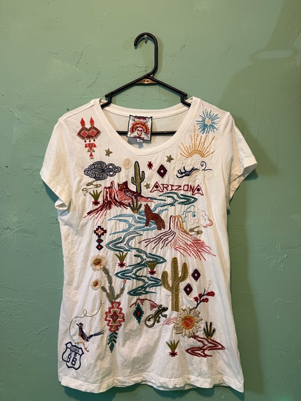 Johnny Was White Embroidered Arizona Scenic Tee